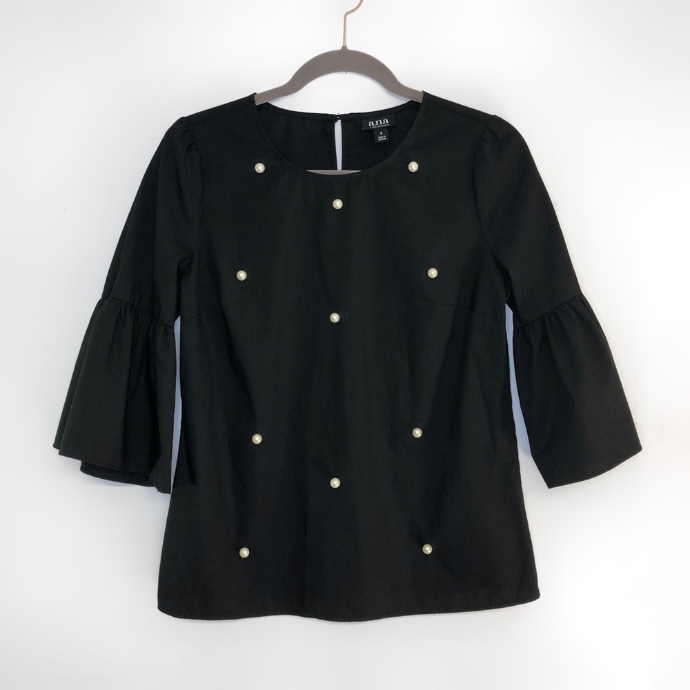 a.n.a black faux pearl bell sleeve blouse